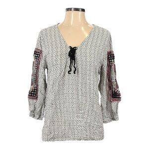 Love Sam Boho Print Lightweight Embroidered Lace Up Blouse Size XS